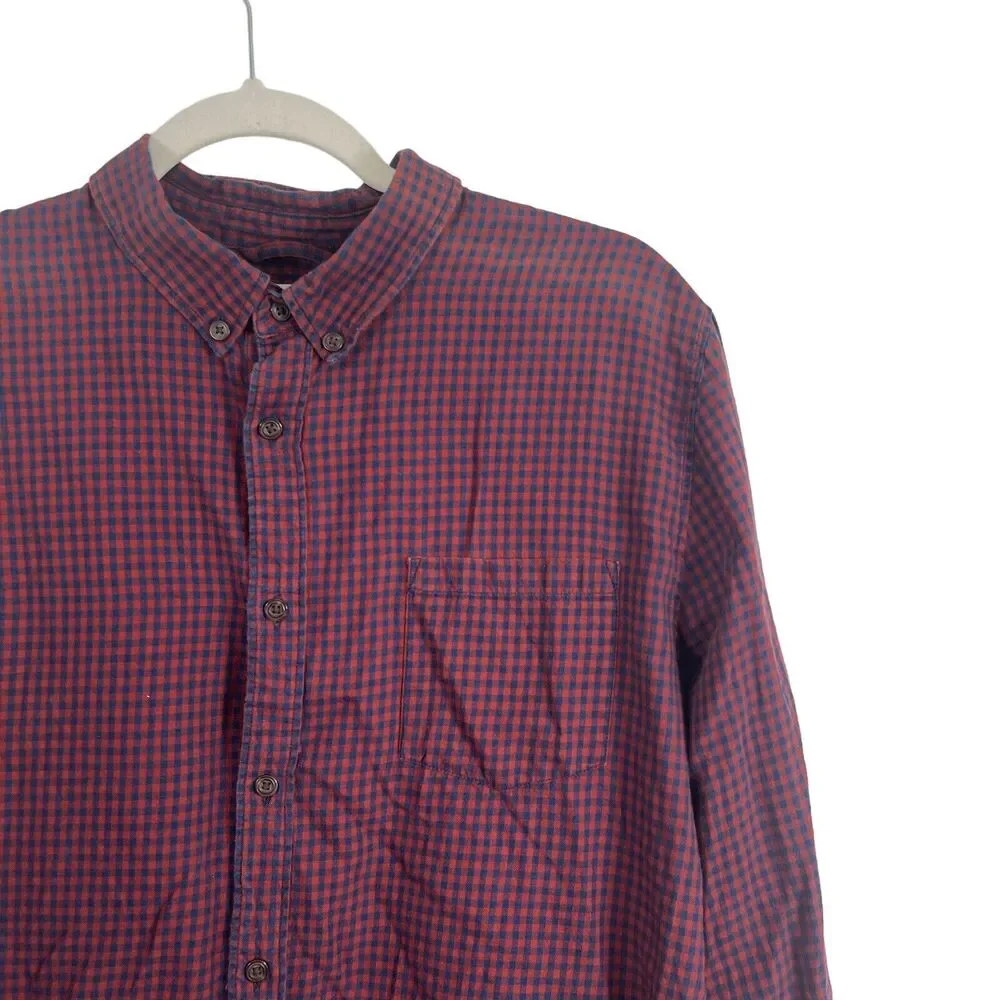Marine Layer Blue Red Plaid Long Sleeve Button Down Shirt 100% Cotton Mens Large - Picture 3 of 7